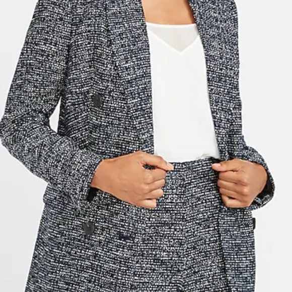 Double Breasted Boucle Blazer (Color: Navy) - Picture 10 of 11